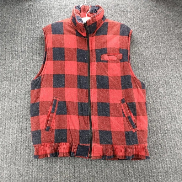 Branded Lion Men's Full Zip Vest Red Large Sleeveless Plaid Front Pocket Vintage - Picture 2 of 13
